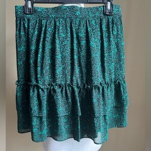 J. Crew Ruffle Mini Skirt in Green & Black Floral NWT
